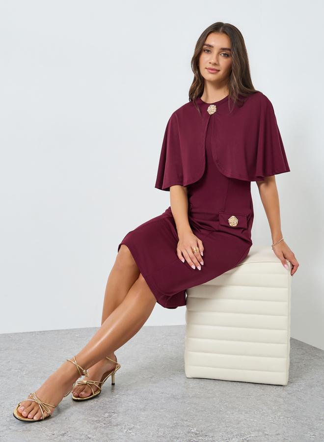 Styli Women Burgundy Cape Sleeve Bodycon Midi Dress - Image 5